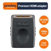 Powteq Premium - HDMI koppelstuk - 2 x HDMI female - 4K UHD 60 Hz - 1080p 144 Hz - Goldplated