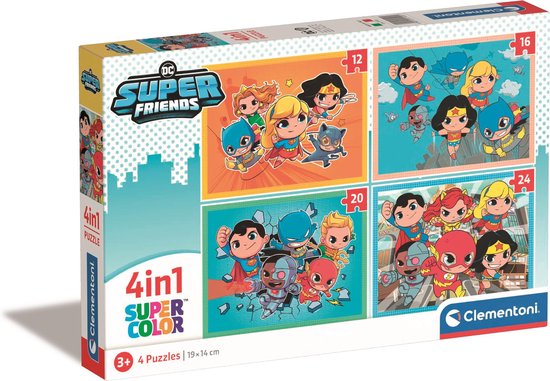 Clementoni - Kinderpuzzel 4 in 1 - DC Superfriends - Puzzels van 12, 16, 20 en 24 Stukjes - Vanaf 3 Jaar