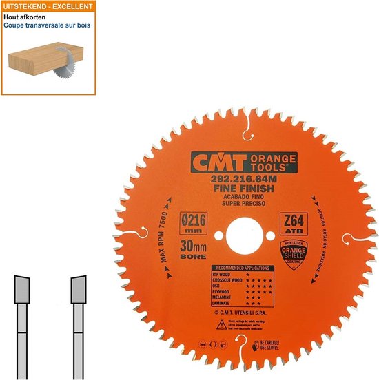 Scie circulaire de coupe CMT HW 216x30x2,8 Z64 Essences de bois massif