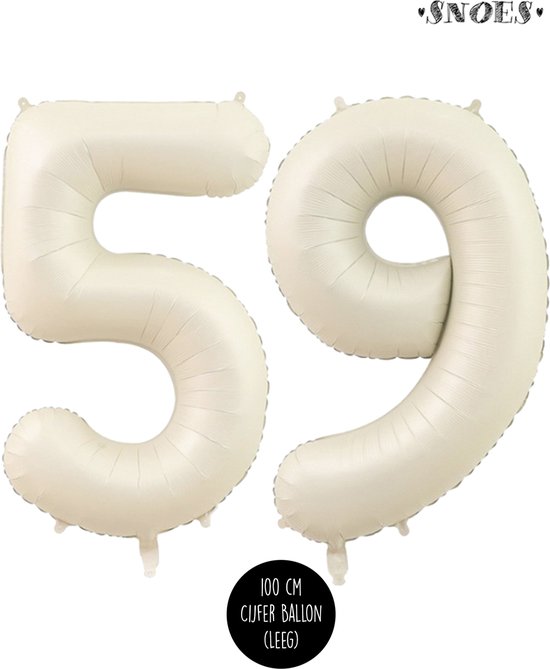 Cijfer Helium Folie ballon XL - 59 jaar cijfer - Creme - Satijn - Nude - 100 cm - leeftijd 59 jaar feestartikelen verjaardag
