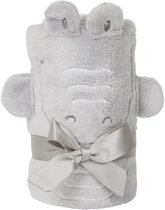 Baby Deken - 75x100 cm - Grijs Teddy Beer Knuffel Deken - Peuter Blanket / Doekje met Strik - Babyshower Gift Idee - Cadeau Baby - olifant