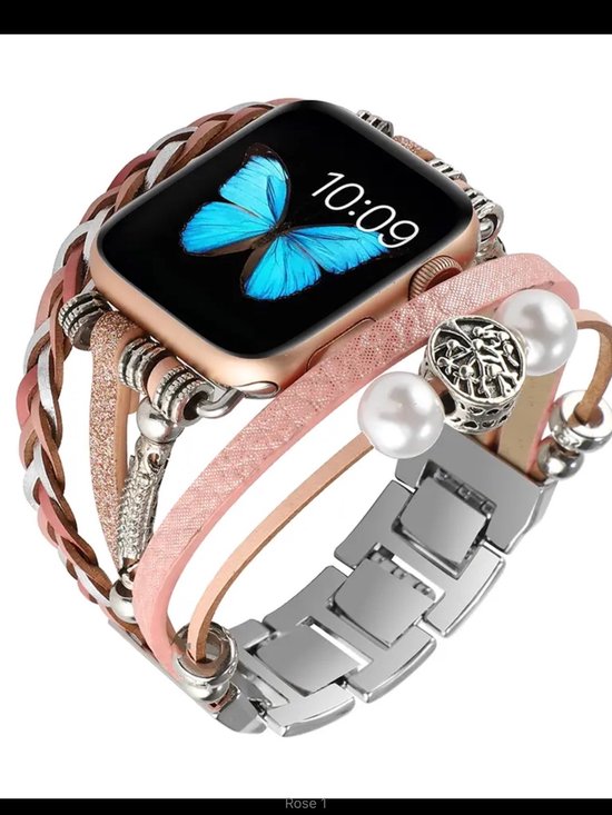 Apple Watch bohemian horloge bandje 38/40/41 mm Boho kralen leren vlechtwerk stalensluiting