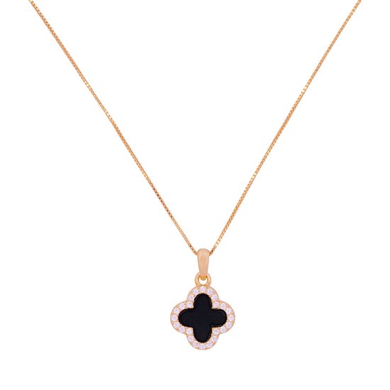 Collier Trèfle Onyx Or Rose Goud