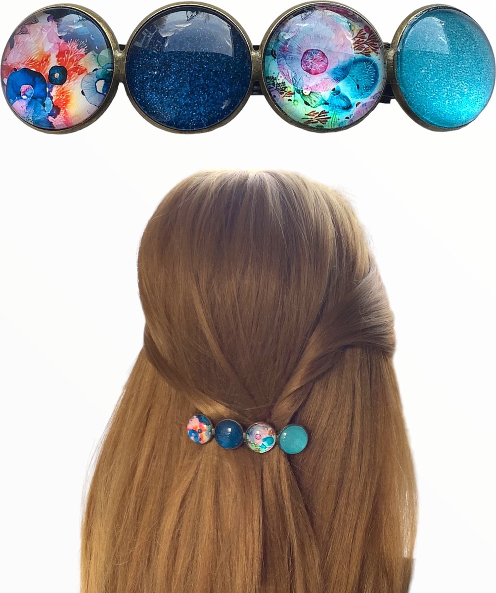 Hairpin.nu-Hairclip-XL-glas-cabochon-haarspeld-blauw-turquoise-print