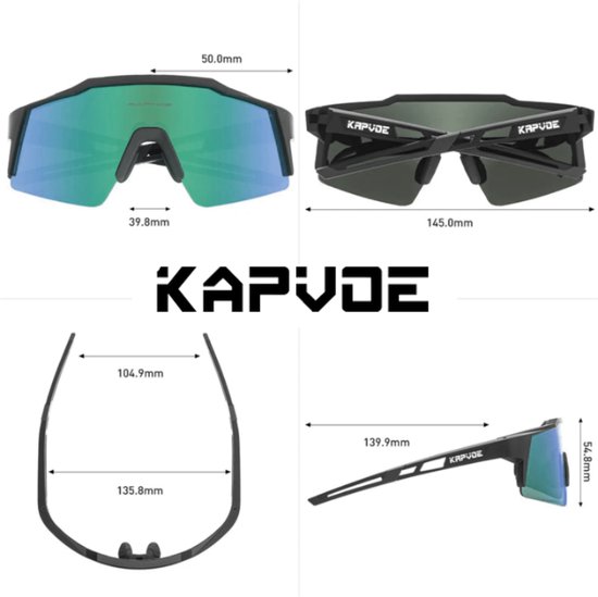 KAPVOE Sport Zonnebril - COMPLETE SET - 4 GLAZEN - Fietsbril - Sportbril - Mountainbike - Ski - Wintersport - Sneeuw - Polariserend - UV 400 - Nachtbril - Frame voor Zonnebril op Sterkte - Hoesje -Brillenkoker - Dames en Heren - BLAUW