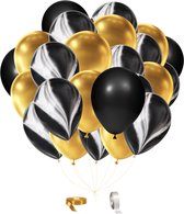 Ballons en marbre, dorés et noirs avec ruban - 24 pièces - Décoration d'anniversaire - Décoration