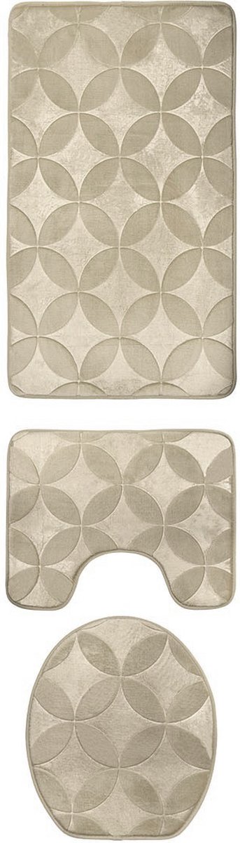 Homely luxe 3 delige badkamermatten set met antislip - toilet badkamer wc bril mat - TR-5 - uniek patroon - beige - badmat - douchemat 50 x 80 cm