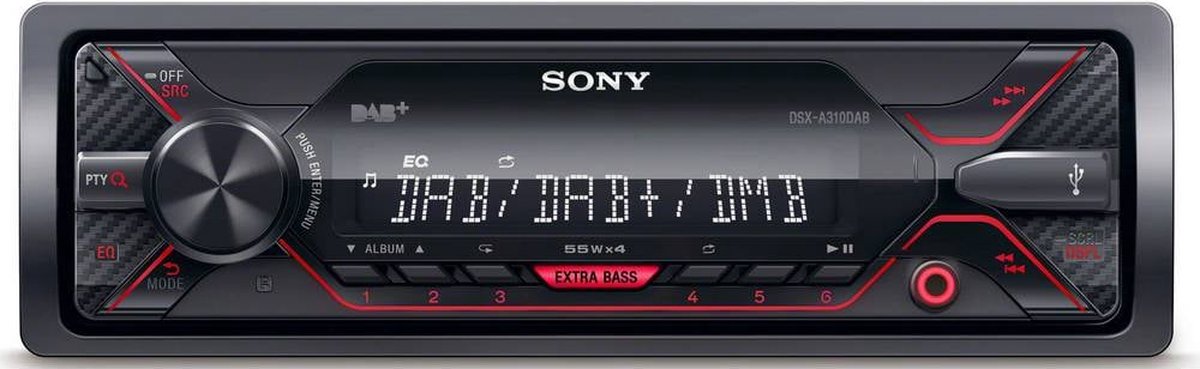 Sony Single Din Car Radio with DAB 4 Channels, AUX, USB, Black, DSX-A310DA