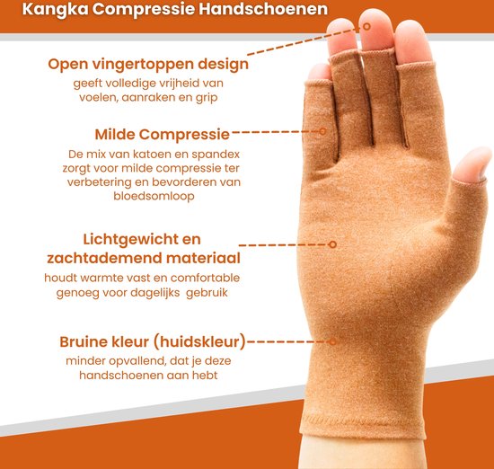 Kangka Reuma Handschoenen met Open Vingertoppen Maat S - Bruin | bol.com