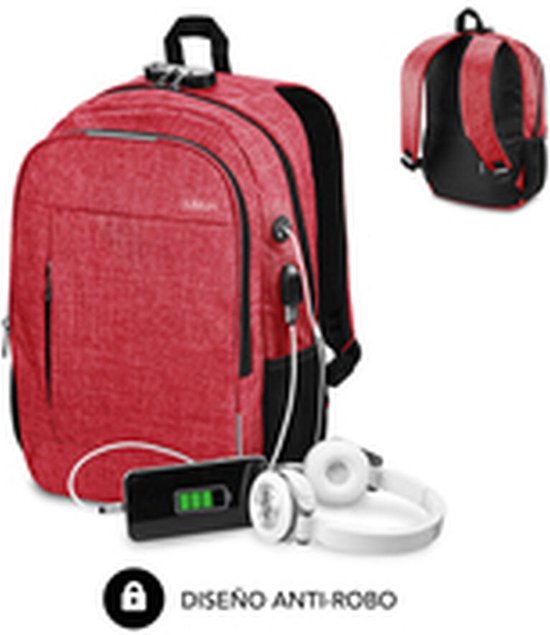 Rugtas voor Laptop en Tablet met USB Uitgang Subblim Urban Lock Backpack 16 Red
