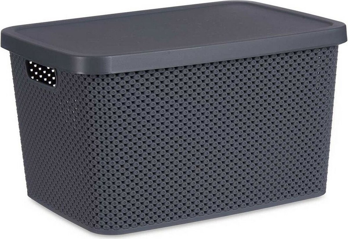 Opbergbak met Deksel Antraciet Plastic (28 x 22 x 39 cm)