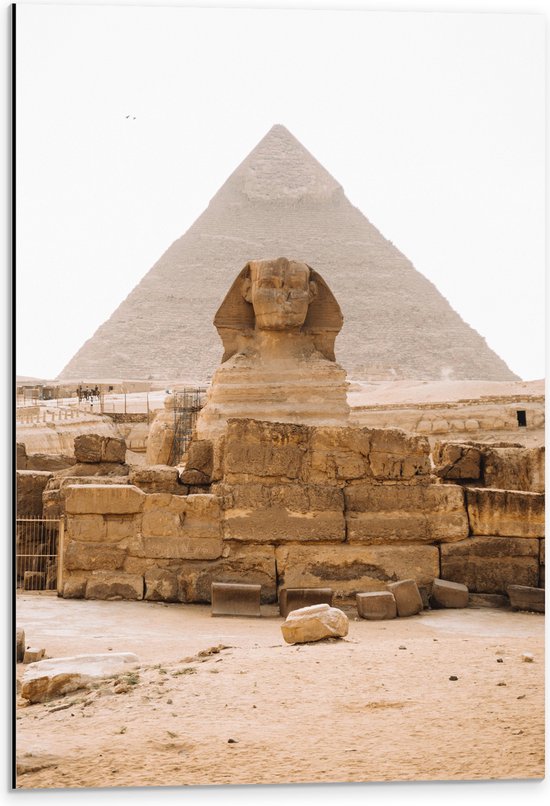 Dibond - Piramide van Chefren met Sfinx ervoor - 40x60 cm Foto op Aluminium (Met Ophangsysteem)