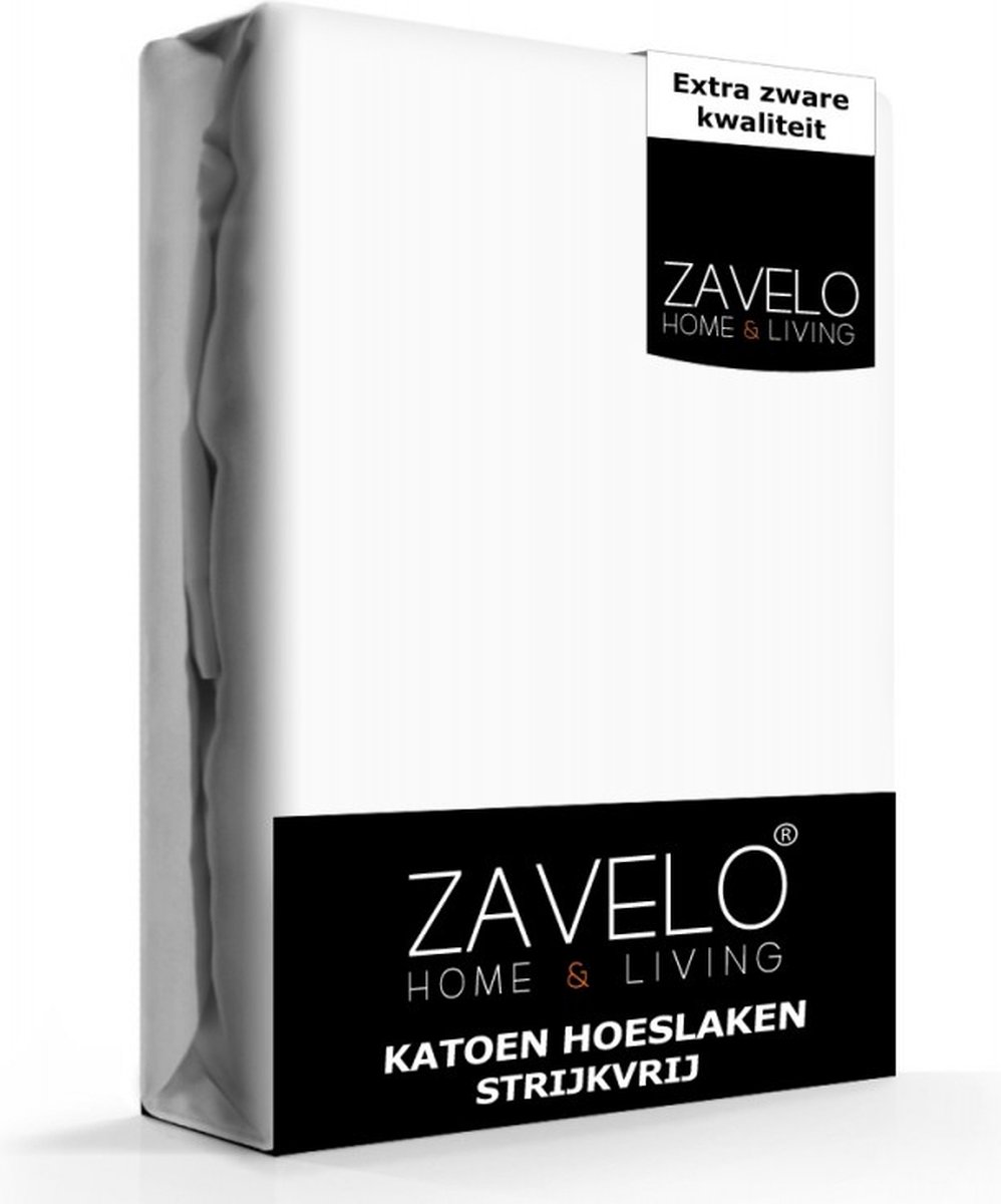 Zavelo Hoeslaken Katoen Strijkvrij Wit - Lits-jumeaux (180x200 cm) - Hoogwaardige Kwaliteit - Rondom Elastisch - Perfecte Pasvorm