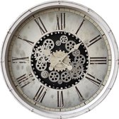HAES DECO - Grande Horloge Murale 76 cm XXL Vintage Wit - Horloge Radar à engrenages rotatifs - Klok en Plastique - Cadran avec Chiffres Romains - Horloge Murale Ronde Horloge Suspendue Horloge de Cuisine