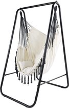 CCLIFE - Hangstoel met frame en 3 kussens - Hanghangmat - Stoel tot 100kg - Binnen & buiten - Tuinhangmat - Stoel Beige - Schommelstoelen - 85x103x153cm - Beige