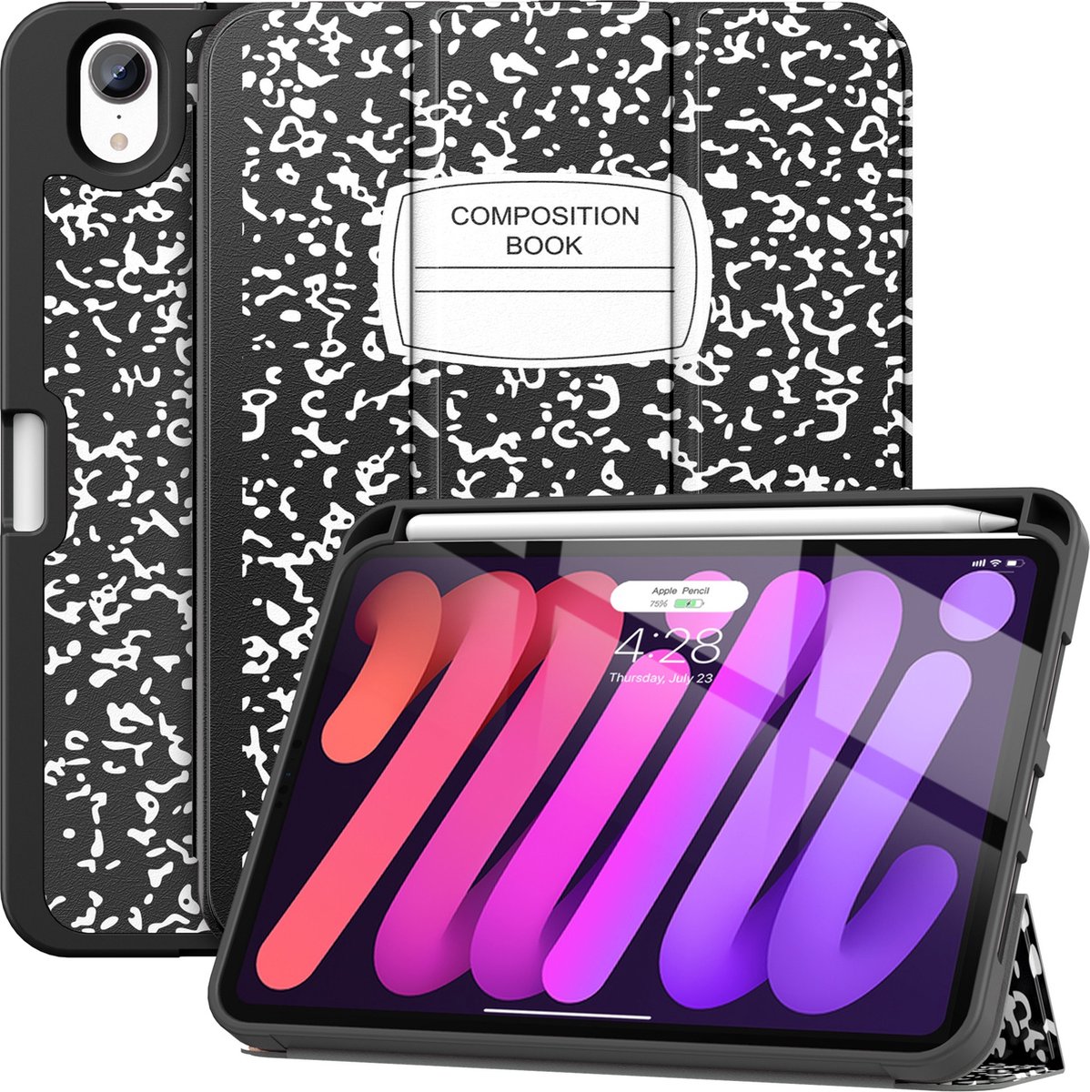 Geschikt Voor iPad Mini 6 Hoes - Mini 2021 Hoes - Solidenz Trifold Bookcase - Mini 6 Cover - Mini 6 Case - Smart Case Cover - 6e Generatie - Shockproof - Met Autowake - Met Standaard - Hoesje Met Pencil Houder - Boek