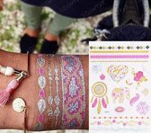 Akyol - Nep tattoo – fake - tattoo - kleurrijke tattoo's - bohemian - feest - zomer - dames - glitters - kinder tattoo - plaktattoo - neppe tattoo – 1 vel met tattoos – fantasie – nep tattoo – festival tattoo – roze