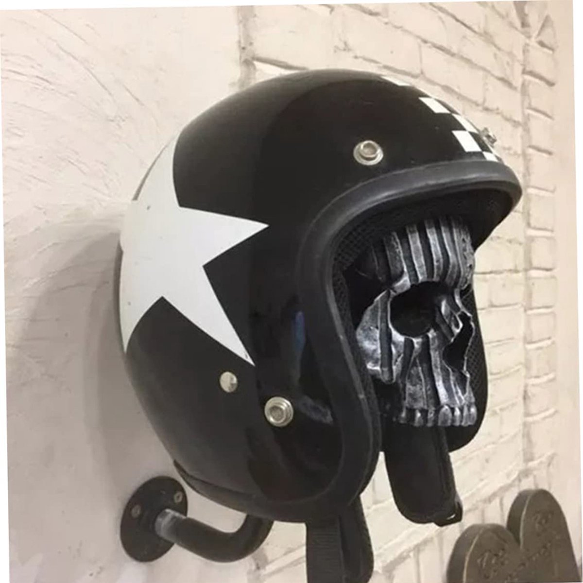 porte-casque moto tête de mort - système de suspension mural pour porte- casque -... | bol