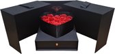 Boîte à fleurs avec roses de savon - Coffret - Saint-Valentin - Fête des mères - Boîte noire avec roses de savon rouges