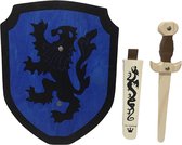 Houten Dolk met schede en ridderschild met zwarte draak schild zwaard ridder kinderzwaard