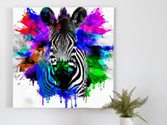 Zeta zebra | Zeta Zebra | Kunst - 60x60 centimeter op Canvas | Foto op Canvas - wanddecoratie schilderij