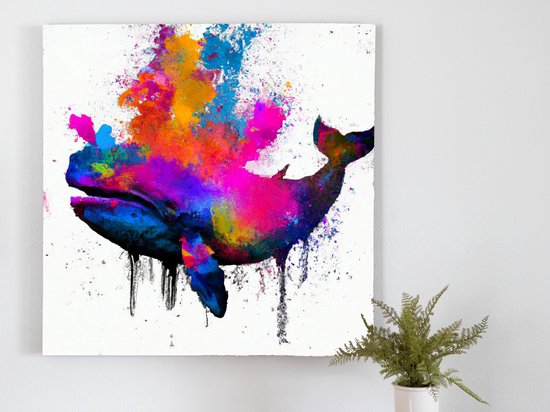 Spectrum Splashing Whales kunst - 30x30 centimeter op Canvas | Foto op Canvas - wanddecoratie