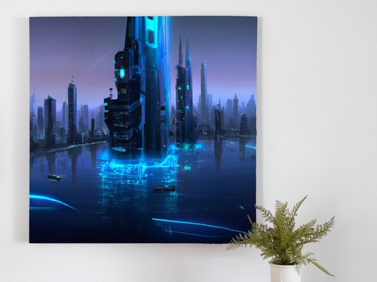 The night citytower | The Night Citytower | Kunst - 100x100 centimeter op Canvas | Foto op Canvas