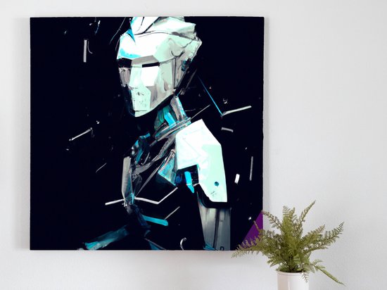 Dark machine a cyber robot against the shadow | Dark Machine: A Cyber Robot Against the Shadow | Kunst - 100x100 centimeter op Canvas | Foto op Canvas