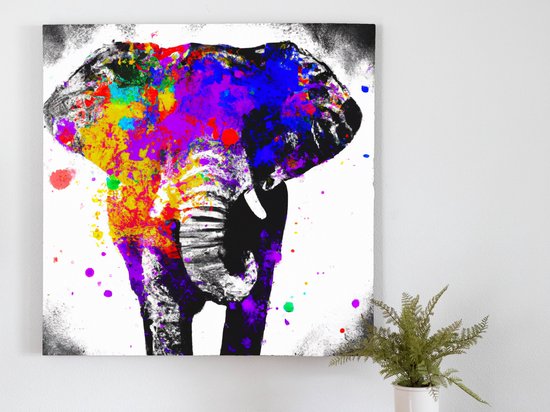 Colorful Elephant Explosion kunst - 40x40 centimeter op Canvas | Foto op Canvas - wanddecoratie