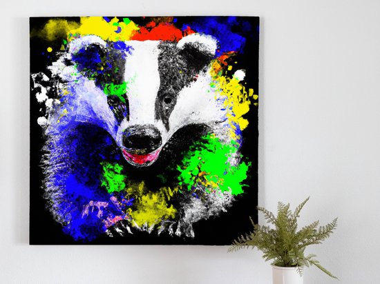 Vibrant badger burst | Vibrant Badger Burst | Kunst - 60x60 centimeter op Canvas | Foto op Canvas - wanddecoratie schilderij