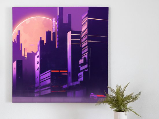 Cyber city full moon time | Cyber City Full Moon Time | Kunst - 40x40 centimeter op Canvas | Foto op Canvas