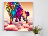 Heavenly Steed: A Majestic Lion Soaring Among the Clouds kunst - 100x100 centimeter op Canvas | Foto op Canvas - wanddecoratie