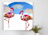 Twee bingo flamingos | Twee Bingo Flamingo's | Kunst - 40x40 centimeter op Canvas | Foto op Canvas