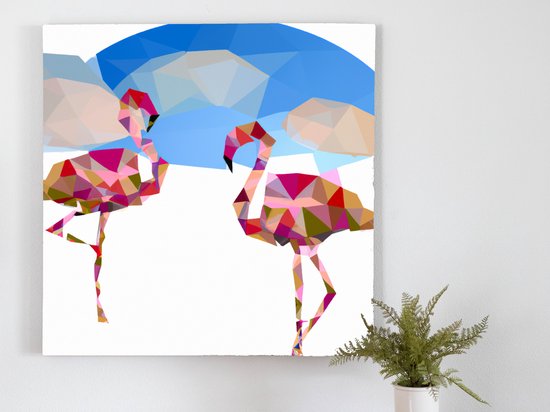 Twee Bingo Flamingo's kunst - 40x40 centimeter op Canvas | Foto op Canvas - wanddecoratie