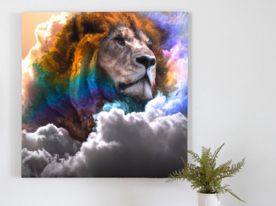 Loving Lion Lore kunst - 100x100 centimeter op Canvas | Foto op Canvas - wanddecoratie