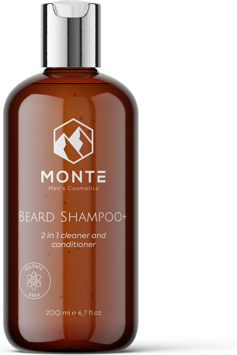 MONTE - Beard Shampoo+ | 200ml - 2-in-1 Baardshampoo en Conditioner - Verzorgend en Conditionerend voor de Baard - Sulfaat vrij