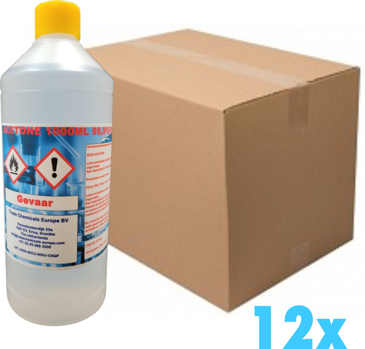 Zuivere - Aceton - Propanone - Verf verdunner - Nagellak remover - 12x 1 Liter - Trade Chemicals Europe BV