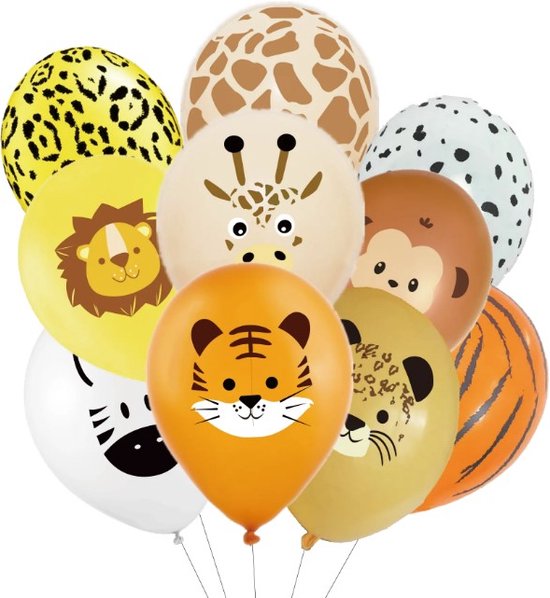 Jungle Ballonnen 10 Stuks - Dieren Ballonnen - Safari Ballonnen Set - Dieren Print Ballonnen - Jungle Ballon Versiering - Verjaardag Versiering Jungle - Kinderfeestje Jungle Thema - Verjaardag Decoratie Safari - Ballonnen Set Jungle - Jungle Feestje