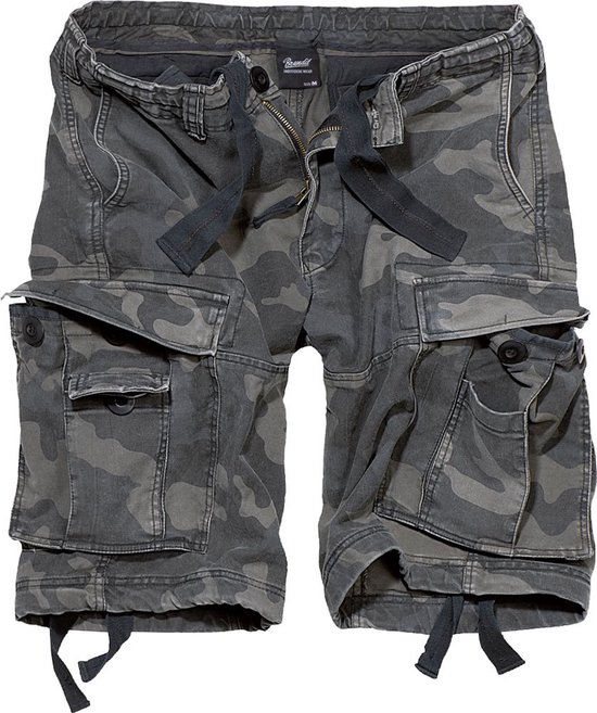 Vintage militaire shorts Brandit Saigon Zwart Camo: L