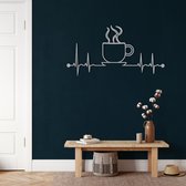 Wanddecoratie |Ekg Koffie / Ekg Coffee | Metal - Wall Art | Muurdecoratie | Woonkamer | Buiten Decor |Zilver| 100x52cm
