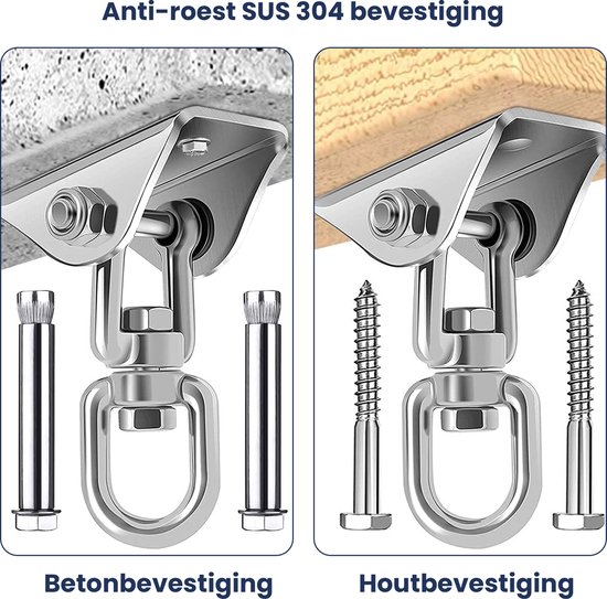 Plafondhaak - Ophangen bokszak schommel en hangstoel - Ophangsysteem - Ophanghaak - Plafondbeugel - RVS – 500kg tilgewicht