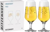 BRAUCHTIEIT Bierglazenset #1 van Andreas Preis, van kristalglas, 374 ml, vaatwasmachinebestendig, in geschenkverpakking, goud, wit, zwart (3471001), 2 stuks (1 stuk)