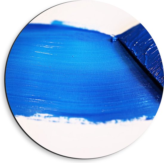 Dibond Muurcirkel - Blauwe Verf Streep op Witte Achtergrond - 40x40 cm Foto op Aluminium Muurcirkel (met ophangsysteem)