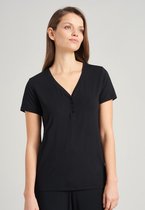SCHIESSER Mix+Relax T-shirt - dames shirt korte mouw henley knoopsluiting zwart - Maat: 38