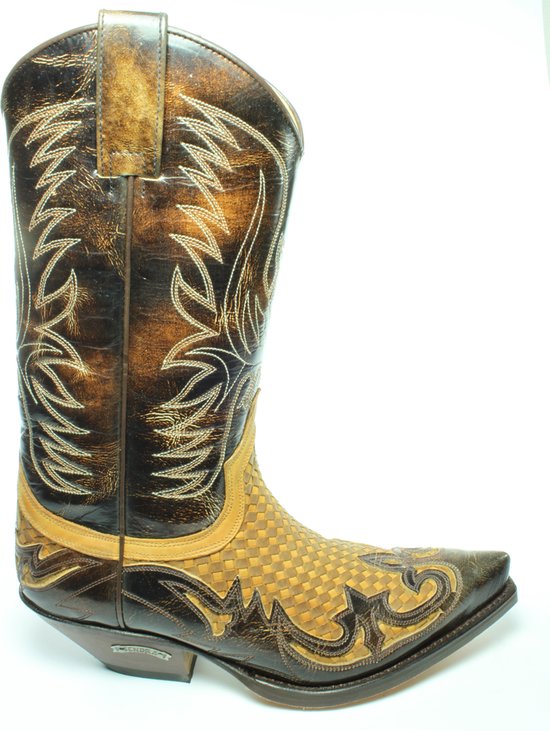 Sendra Boots 3241 Bruin Dames Heren Laarzen Trenzado Cuervo Ibiza Handgemaakt Spitse Cowboy Western Schuine Hak Gevlochten Wreef Echt Leer