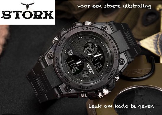 Horloge - Stoer - Mannen - Waterproof - Rubberen band - Kerst - Zwart - Trendy - Military watch - Smael - Cadeau Tip