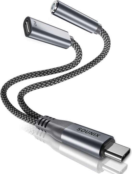 Sounix USB C Aux USB C Jack HiFi PD 60W USBC naar 3.5mm USB