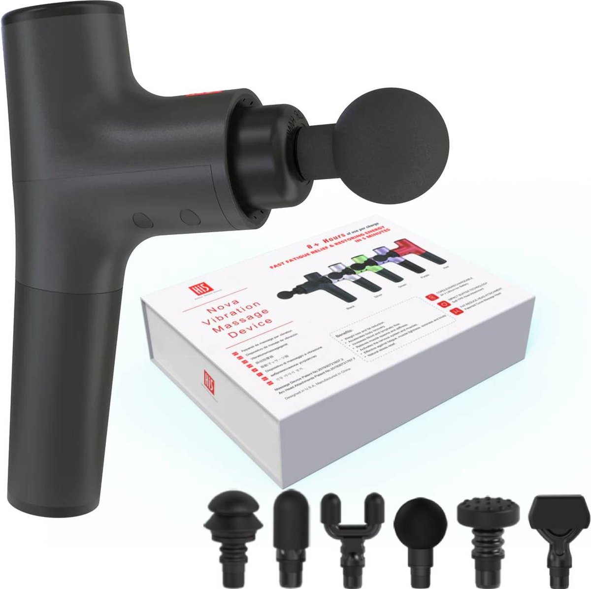 Hi5 Nova Massage Gun - 6 koppen - Krachtige motor - 9 uur batterij - Zwart  | bol