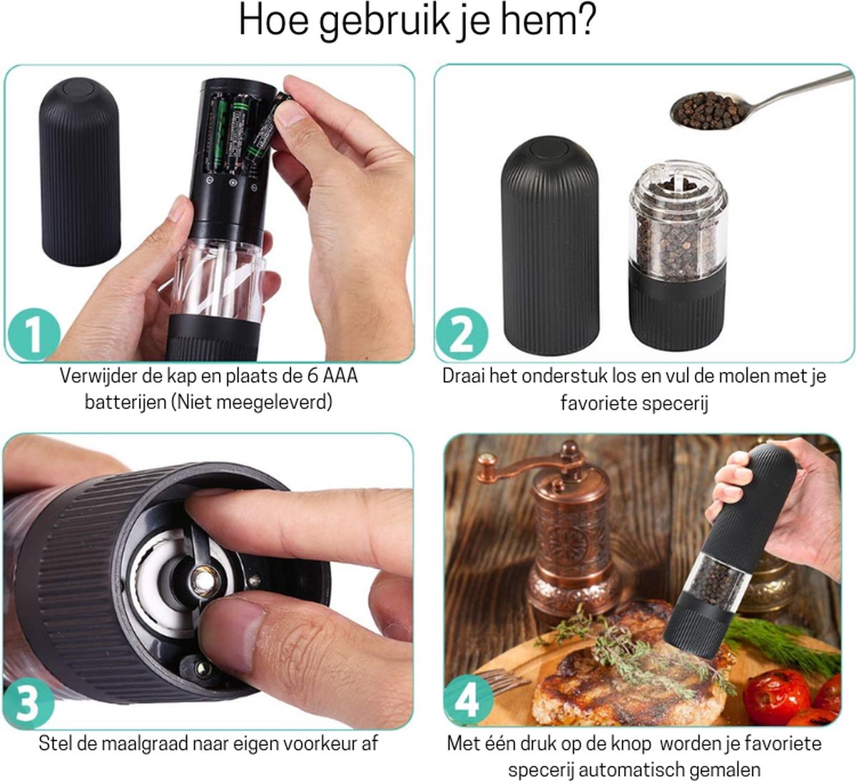 TAVADA Zout- en pepermolen, elektrisch, set van 2