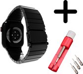 Strap-it Luxe Apple Watch bandje - Staal Titanium RVS roestvrij staal - geschikt voor iWatch serie bandjes 1/2/3/4/5/6/7/8/SE/Ultra met maat 42 44 45 49mm - vlinder sluiting - incl. horlogeband schakel inkorter - Zwart
